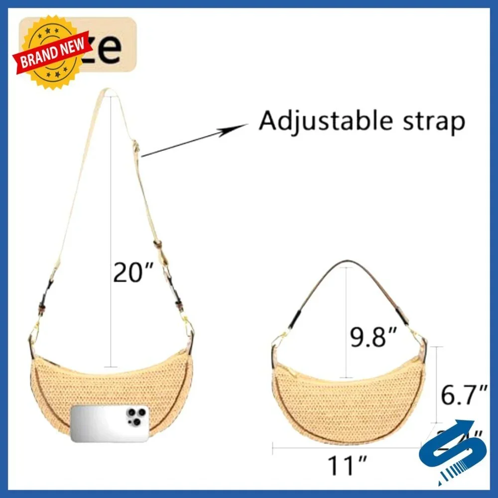 Straw Woven Hobo Crossbody Bag Adjustable Strap Summer Beach Boho Chic